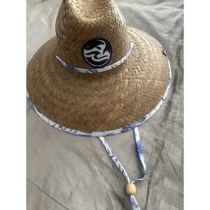 Solfish Hat Lifeguard Fitted Mens Large Tan Straw Floral Brim Sun Beach
